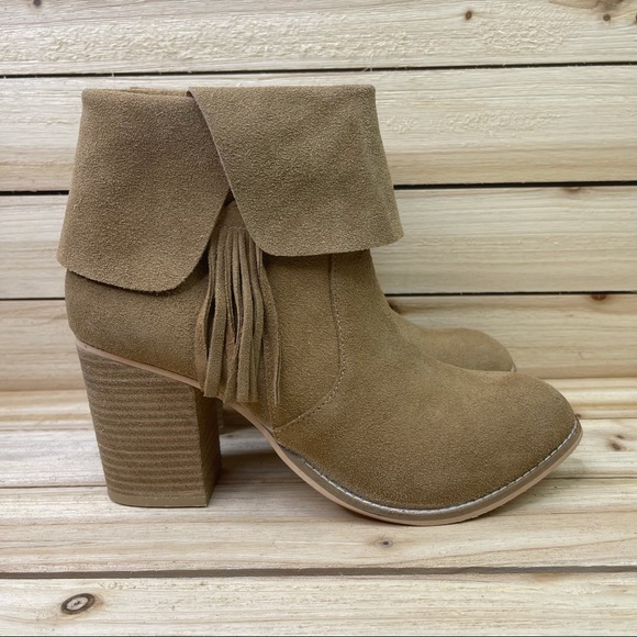 COCONUTS BY MATISSE Womens Kim Fringe Side Zip Suede Leather Tan Booties 8M - Picture 5 of 11